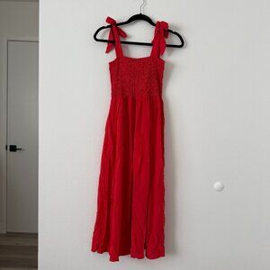 PinkBlush Red Smocked Tie Strap Maxi Dress Size S